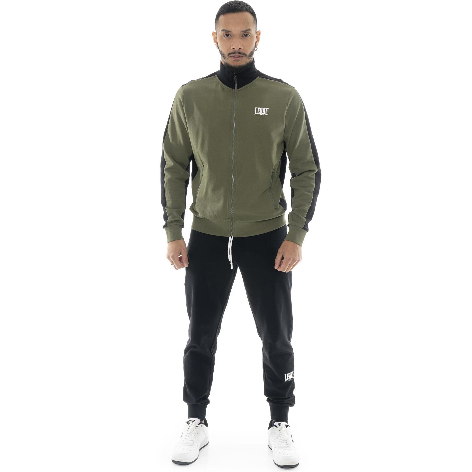 Tuta da uomo in cotone non garzato con colletto e zip Leone Basic