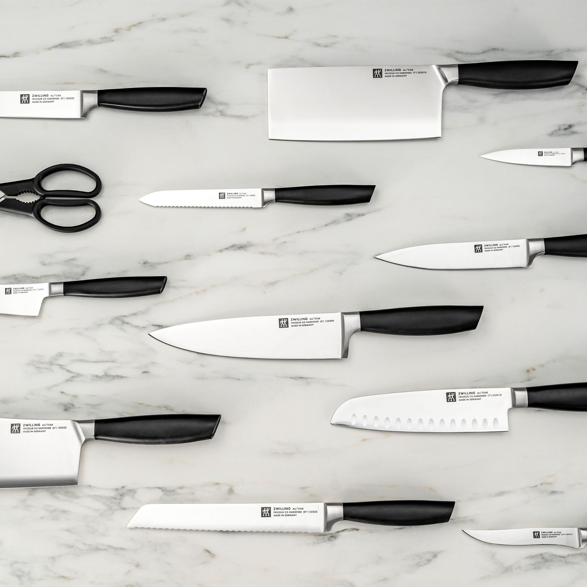 7-pcs, Set de blocs de couteaux, Argent, Anthracite