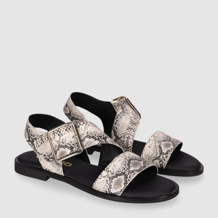Sandalias de Piel - Serpiente - Tacón: 1 cm