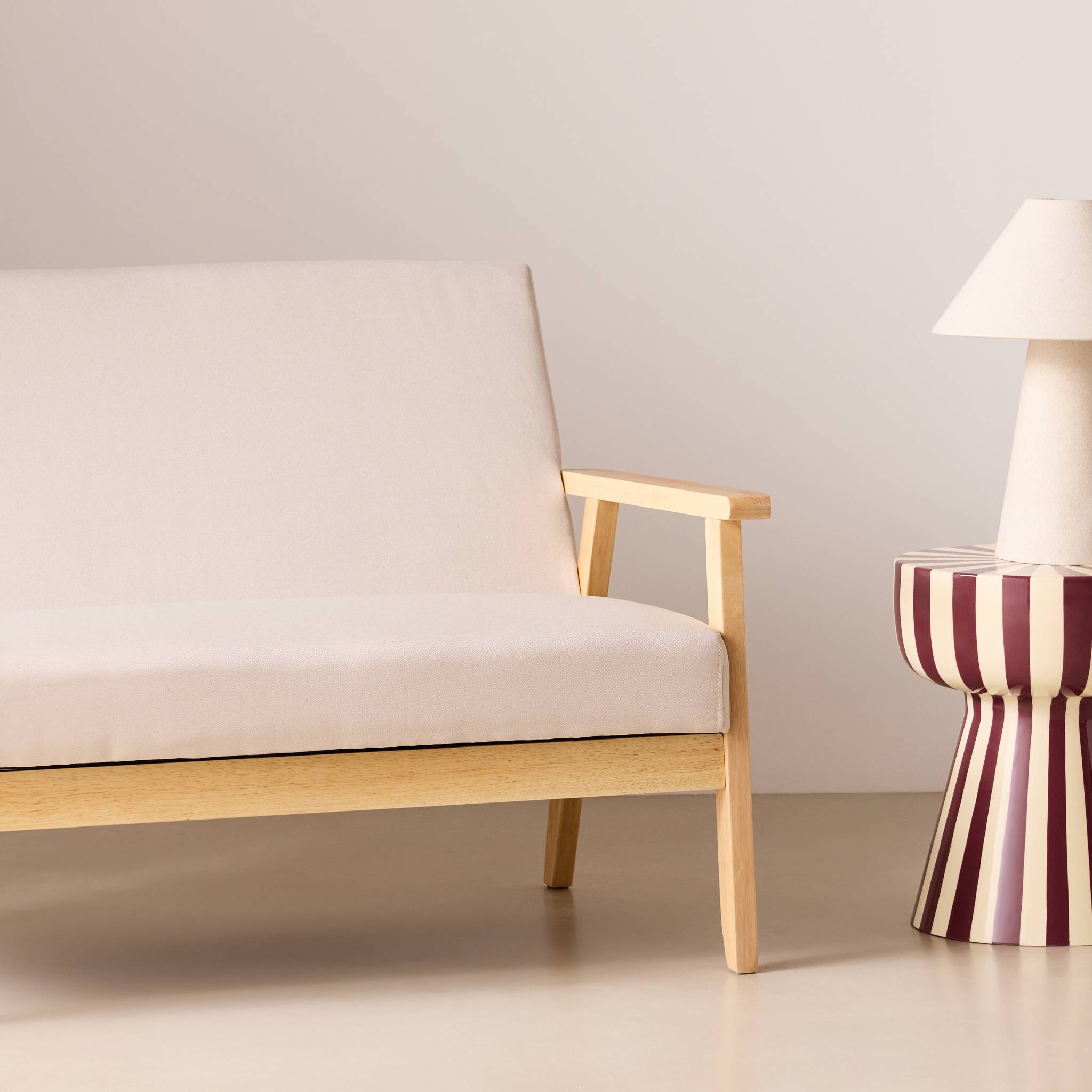 Canapé banquette 2 places bois d'hévéa tissu ISAK
