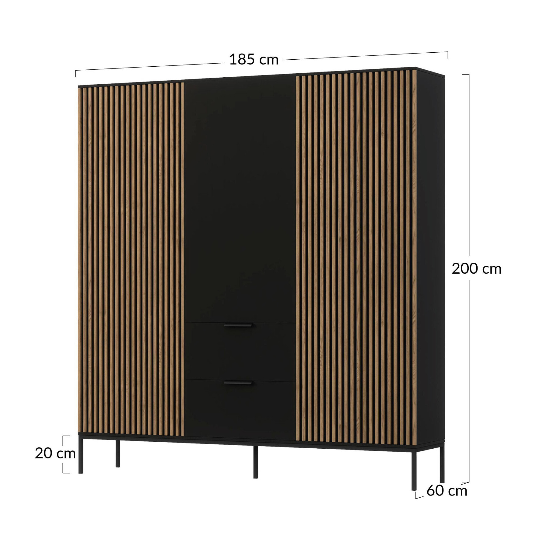 Savanna - armoire - effet bois et noir - 185x200 cm - Noir / Bois