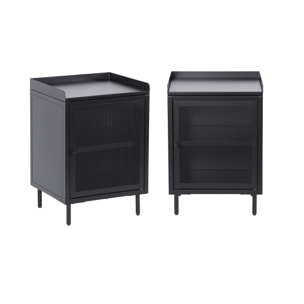 Lot de 2 tables de chevet industrielles métal noir 1 porte grillagée. 40 x 37 x 58.5 cm - Ohio