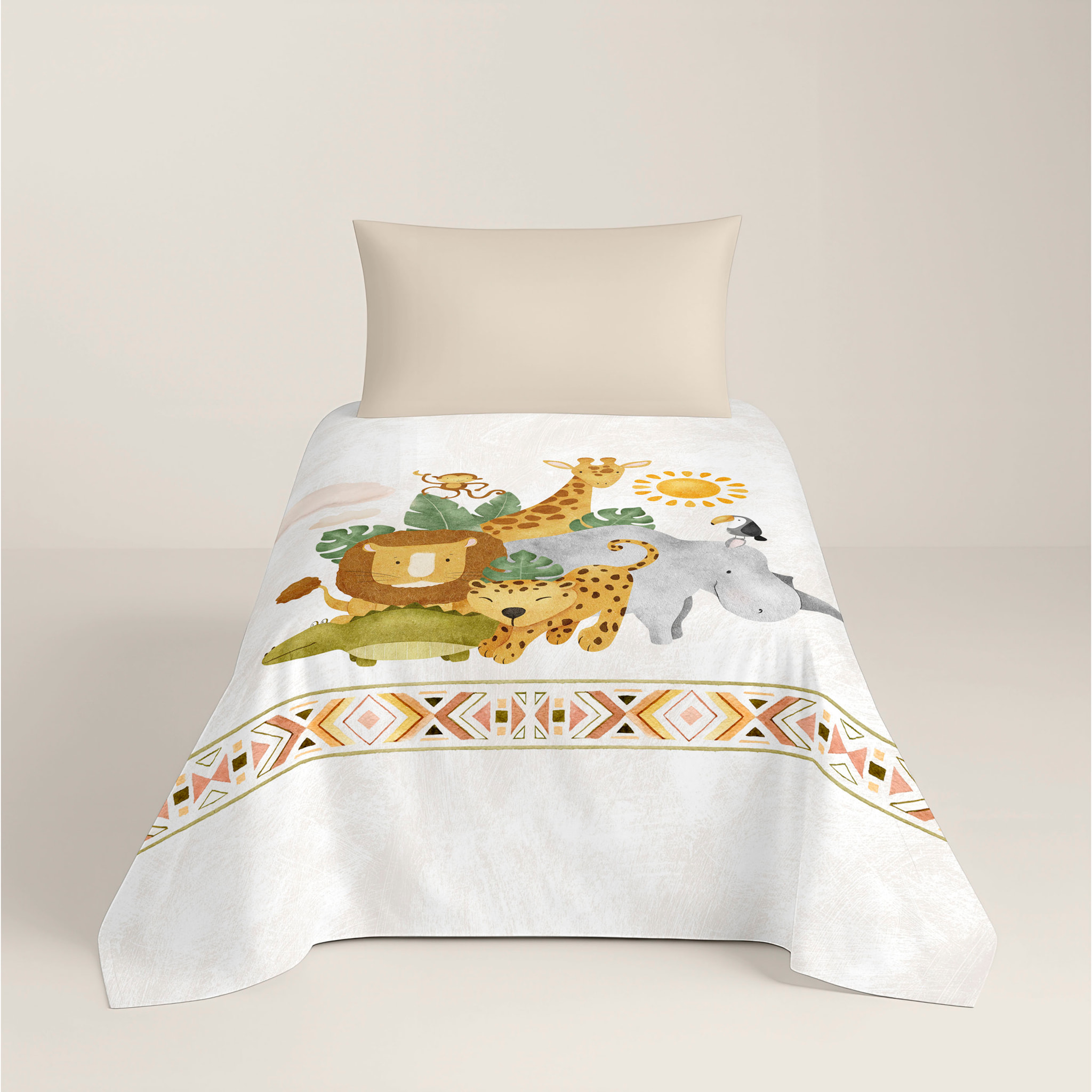 Naturals - Funda Nórdica Estampada - Infantil - 100% Algodón - Incluye 1 Funda de Almohada - Safari