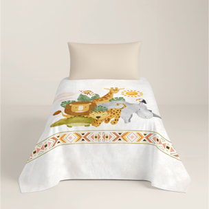 Naturals - Funda Nórdica Estampada - Infantil - 100% Algodón - Incluye 1 Funda de Almohada - Safari