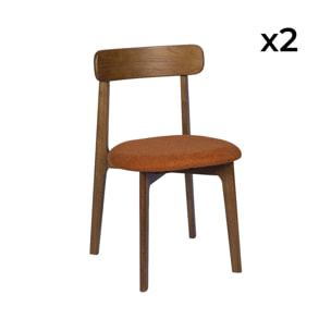 Chaise vintage bois d'hévéa teinte noyer et tissu texturé (lot de 2) VICTOIRE