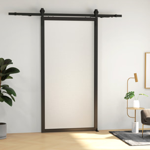 6,6FT/200cm Herrajes para Puerta Corredera con Amortiguador sin Perforación Kit de Accesorios para Puerta Corrediza con 2 Rieles para Granero Negro