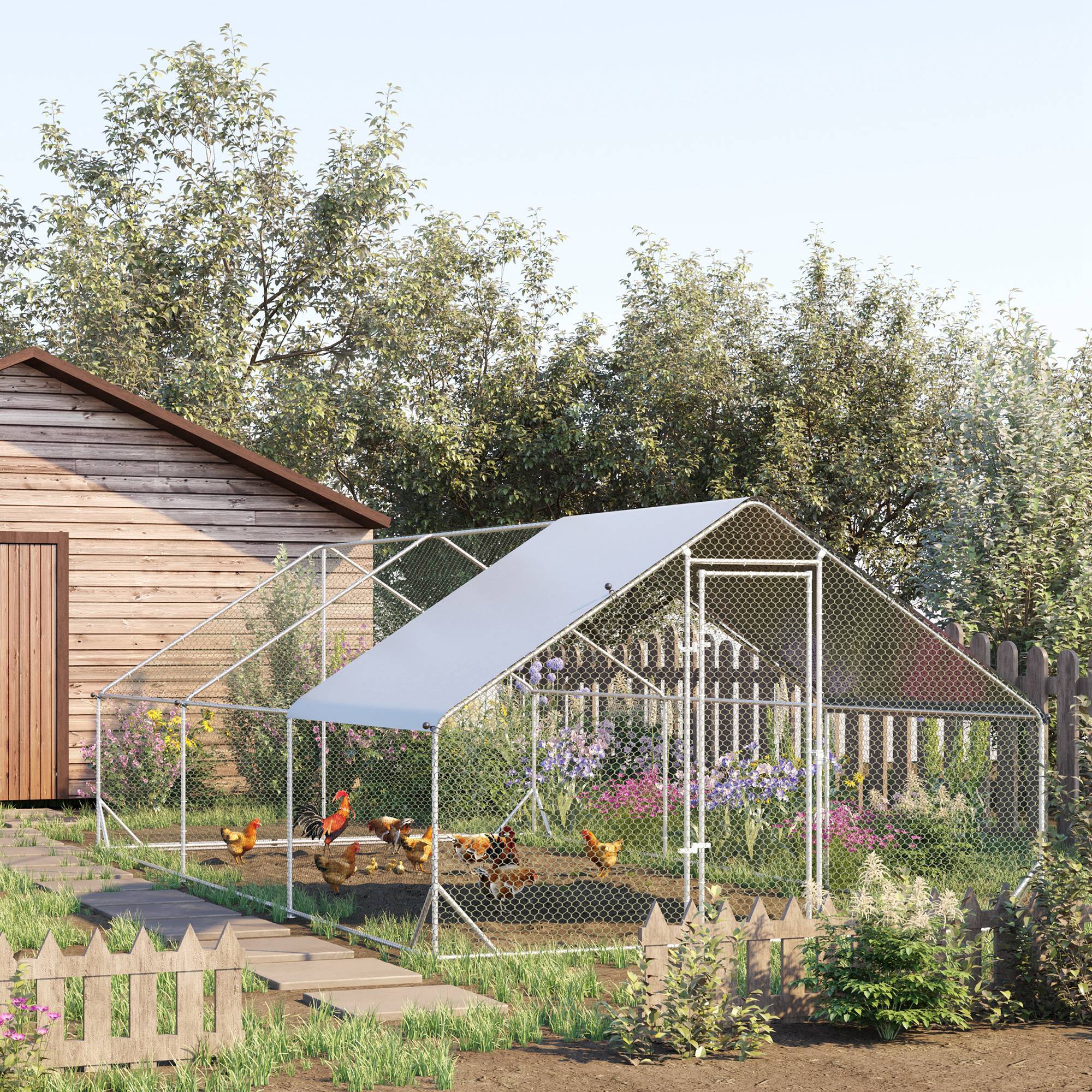 Enclos poulailler chenil 18 m² - parc grillagé dim. 6L x 3l x 2H m - espace couvert - acier galvanisé