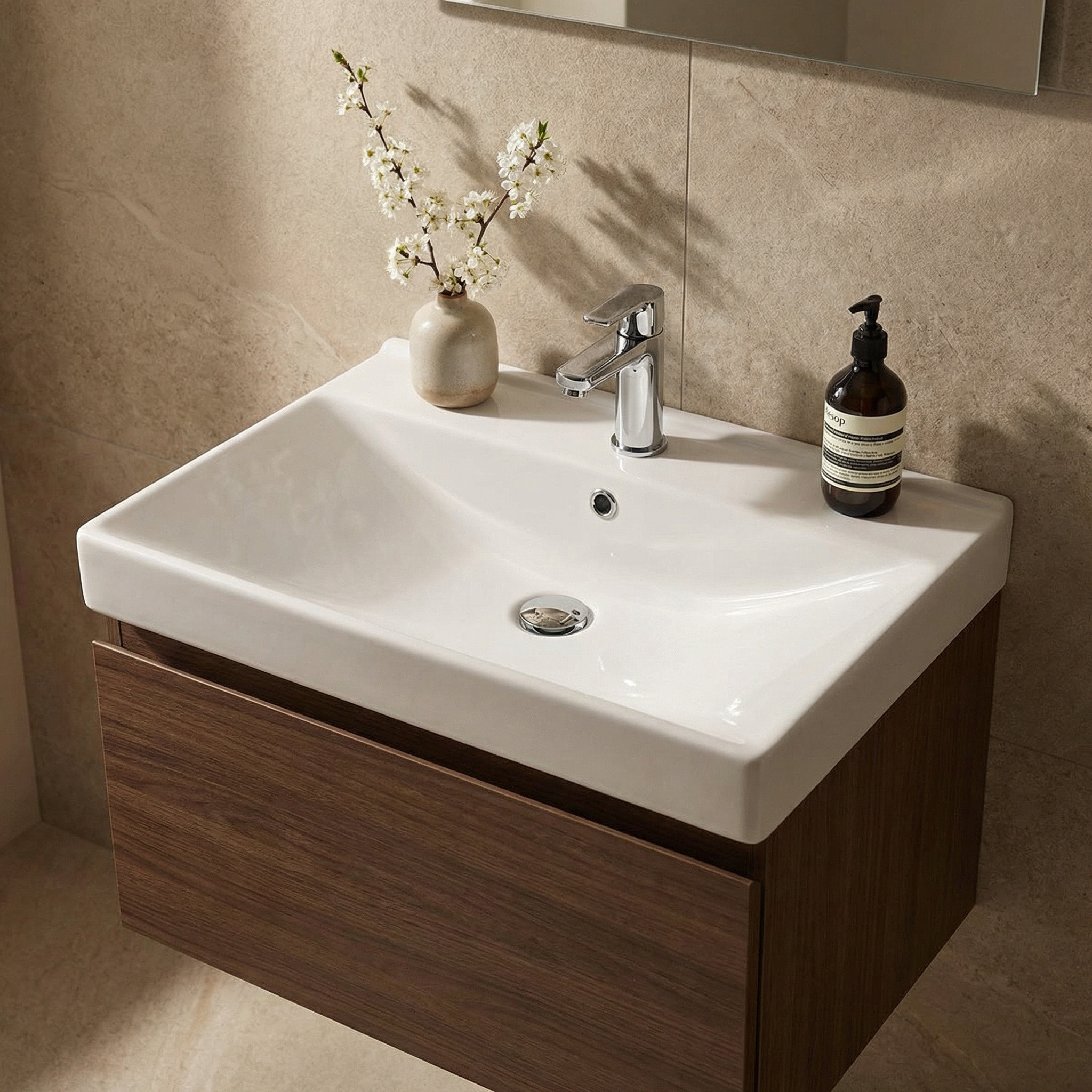 Stilla 61x46x6,5cm lavabo en céramique pour meubles, blanc (VERSO60)