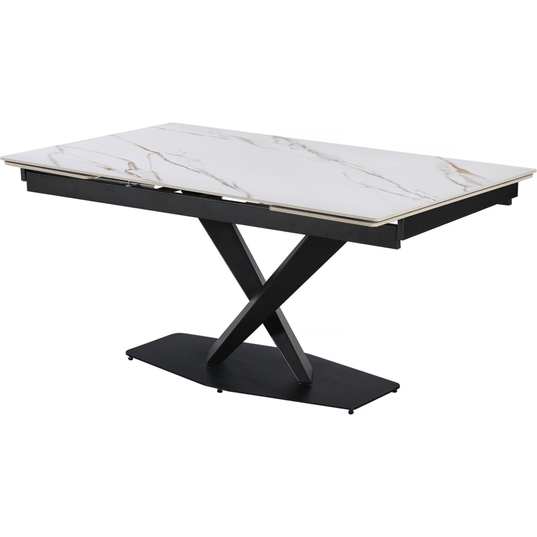 Tavolo da pranzo allungabile in ceramica per 6-10 persone "Silence" - Bianco marmorizzato oro