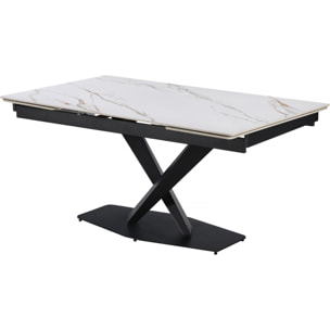 Tavolo da pranzo allungabile in ceramica per 6-10 persone "Silence" - Bianco marmorizzato oro
