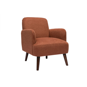 Fauteuil scandinave en tissu effet velours texturé terre brûlée et bois foncé ISKO