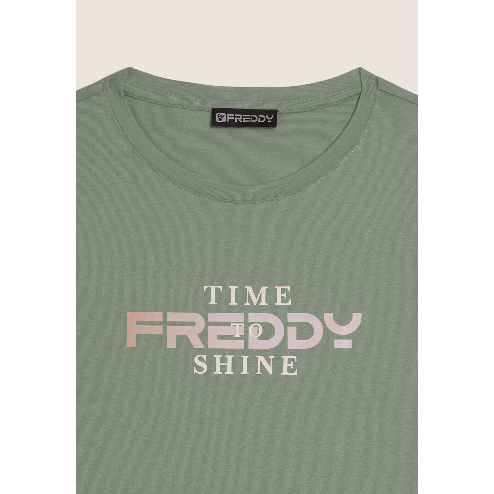 T-shirt Comfort Fit con Logo FREDDY e Slogan "Time Shine"