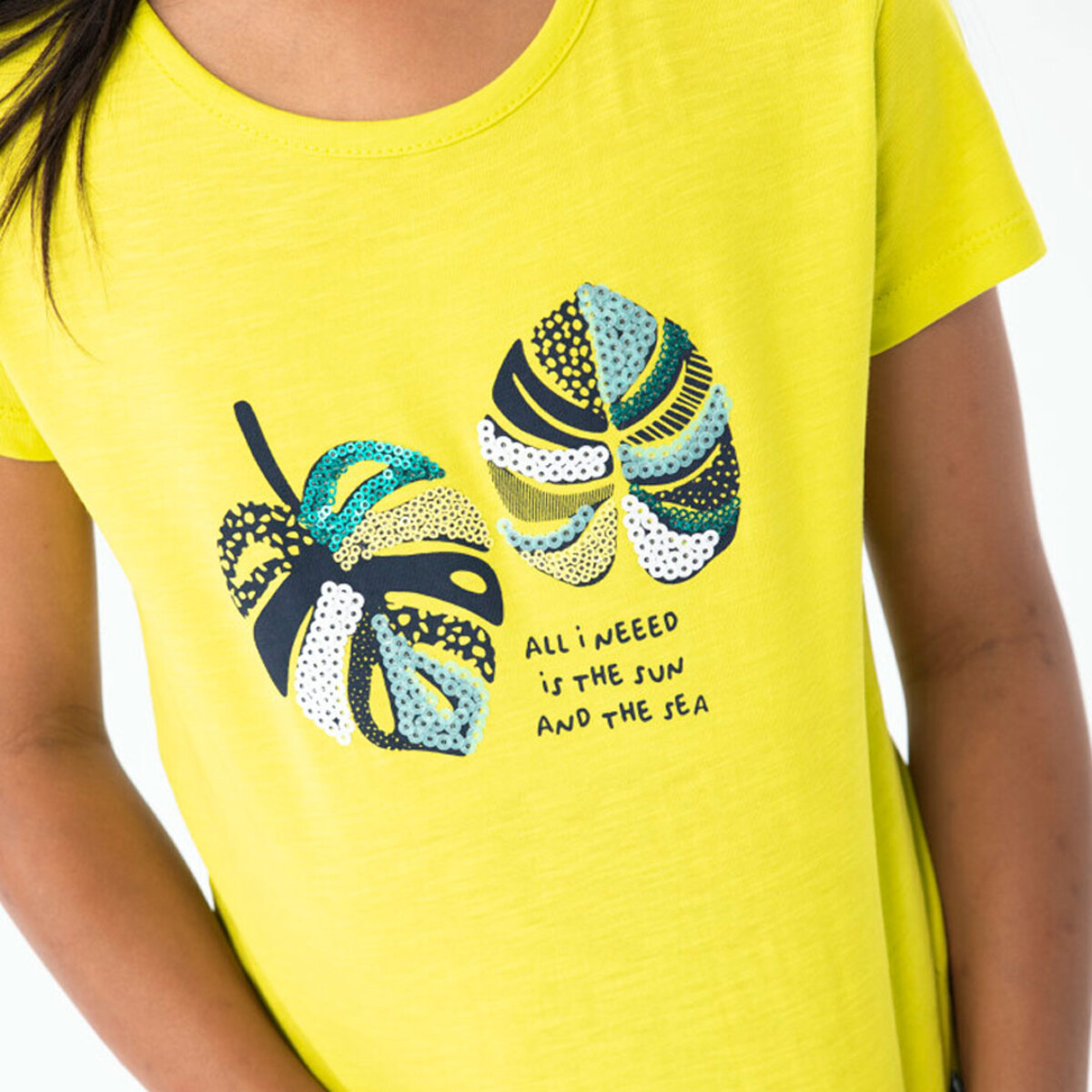 Camiseta flamé niña, algodón, estampado, verde, mangas