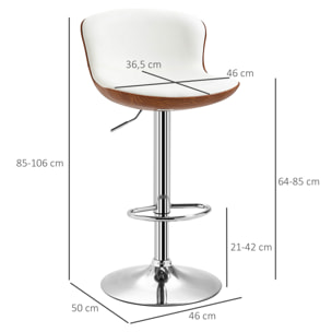 Lot de 2 tabourets de bar design contemporain hauteur d'assise réglable 64-85 cm pivotant 360° revêtement synthétique crème aspect bois