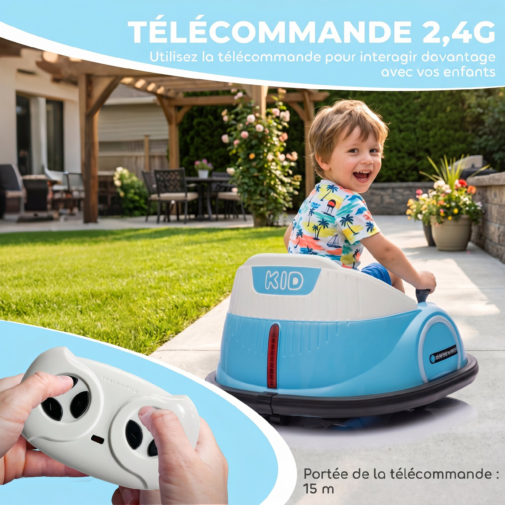 Voiture électrique enfant auto-tamponneuse effets sonores lumineux télécommande