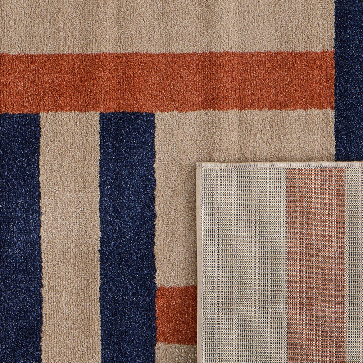SANTAL - Tapis de salon bleu à motif géométrique