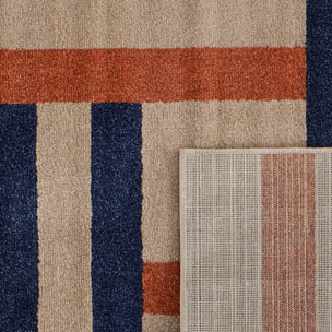 SANTAL - Tapis de salon bleu à motif géométrique