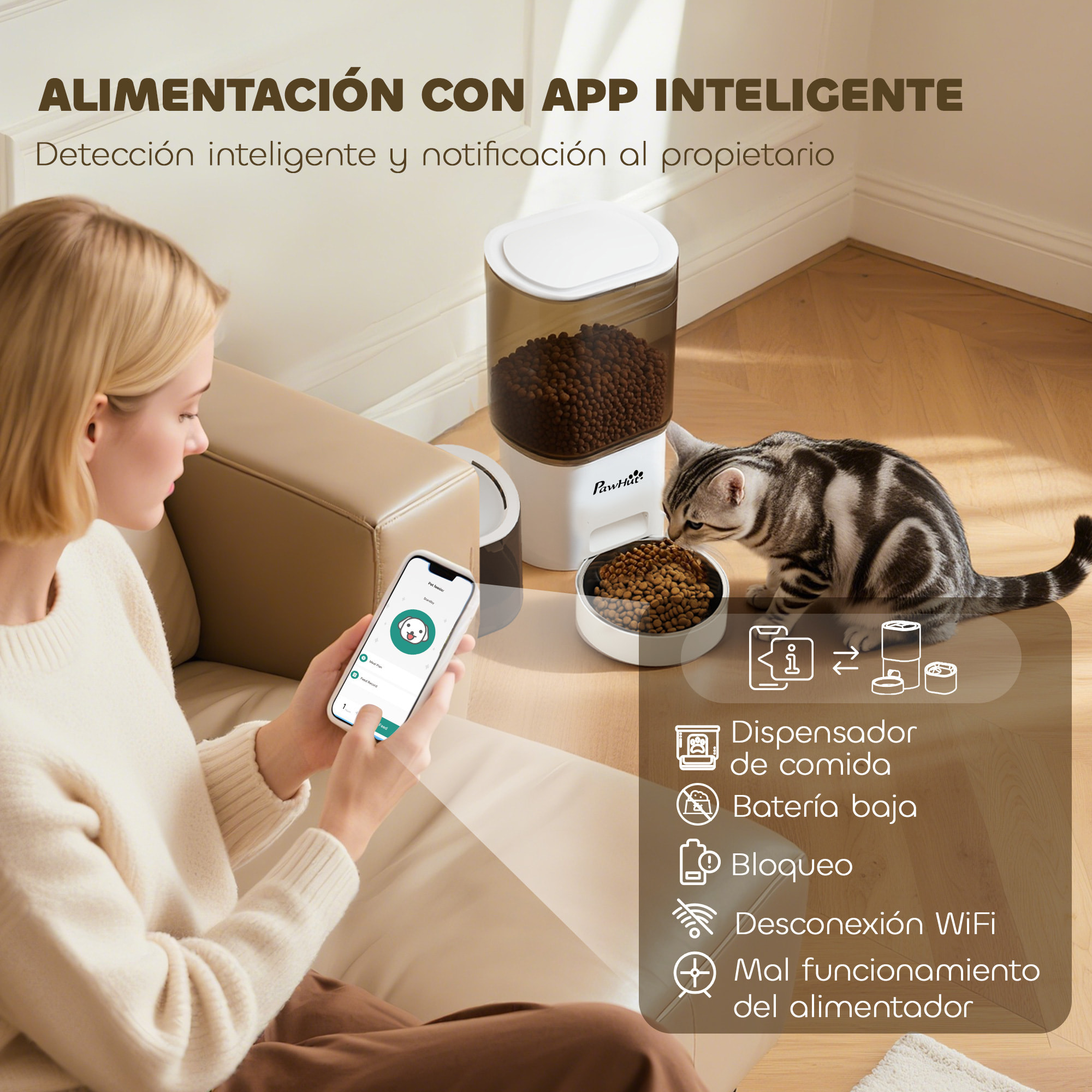 Comedero Gato Automático Dispensador Comida Gatos Perros de 3L con Control de App 1-10 Comidas al Día Filtros y Luz LED Juego de Comedero y Bebedero Automático Silencioso con Cable USB o Pilas