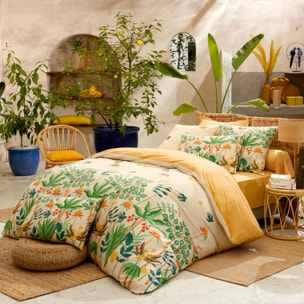 Parure de lit 3 pièces percale de coton 80 fils tropical housse + taies - Vert