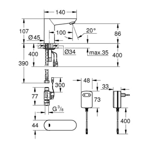 Robinet lavabo Infrarouge monofluide Euroeco Cosmopolitan E, chromé