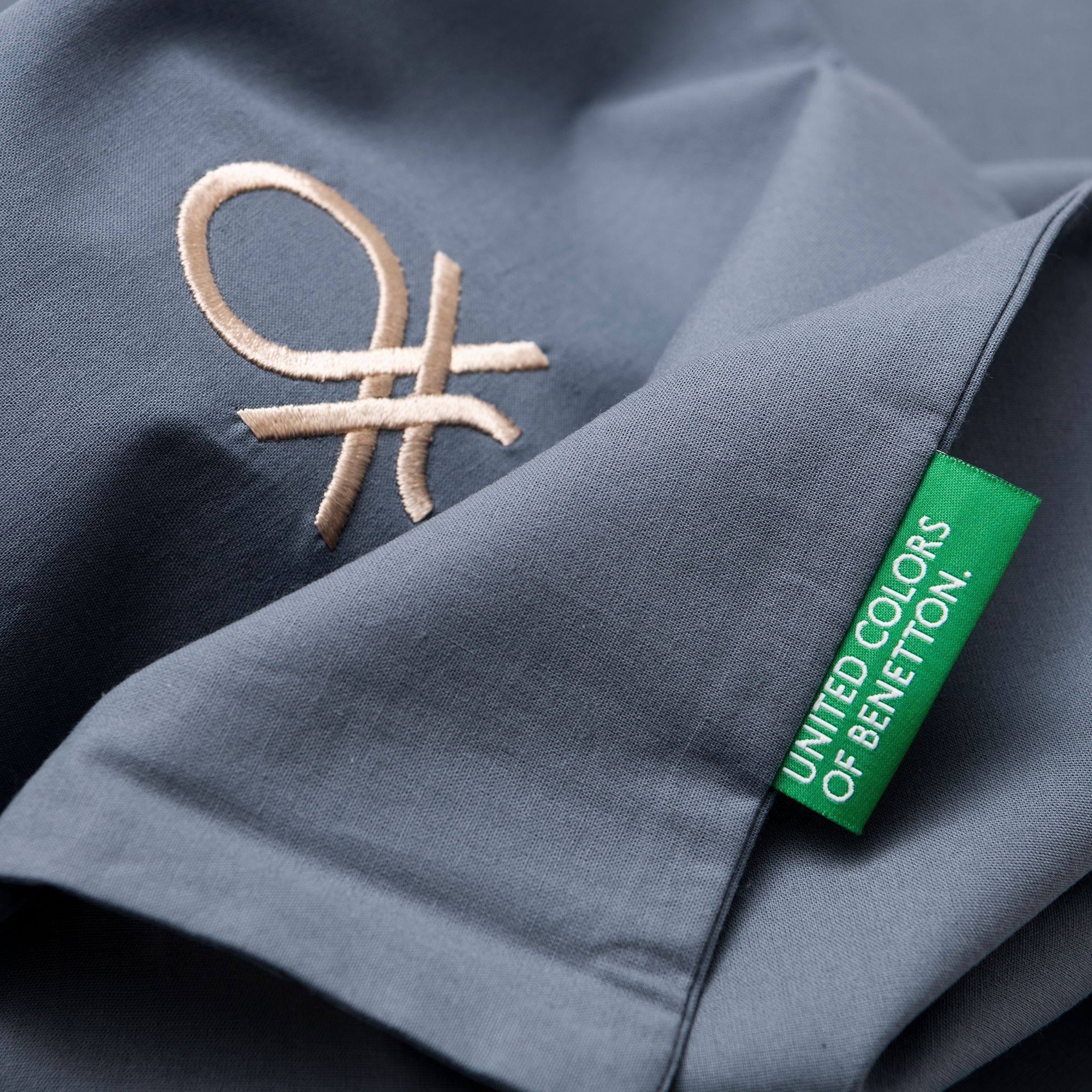 Set 3pc cama (Funda nórdica 260x240cm + 2 Fundas de almohada 63x63cm) en azul oscuro y beige 70%Algodón+30%Poliéster