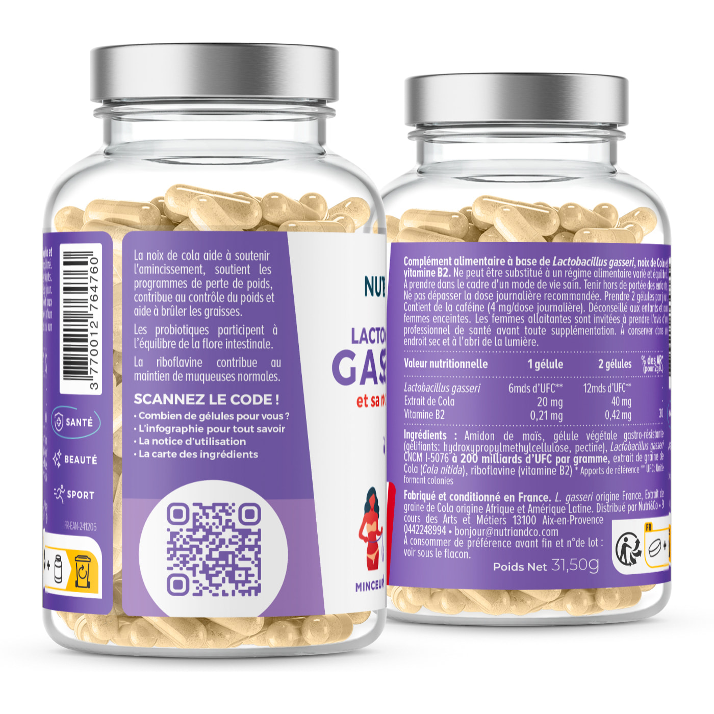 Nutri&Co Lactobacillus Gasseri Probiotique Minceur Ventre Plat - 60 gélules