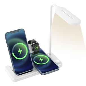 Caricabatterie wireless 4 in 1: caricabatterie wireless Qi, caricabatterie wireless per auricolari, caricabatterie Apple Watch e lampada a led.