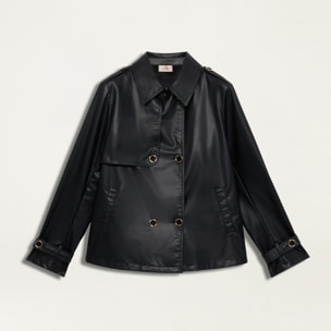 Oltre - Short trench coat in coated fabric - Negro