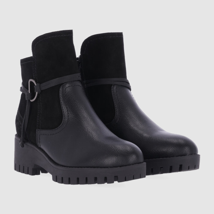 Botines de Serraje - Negro - Tacón: Bajo