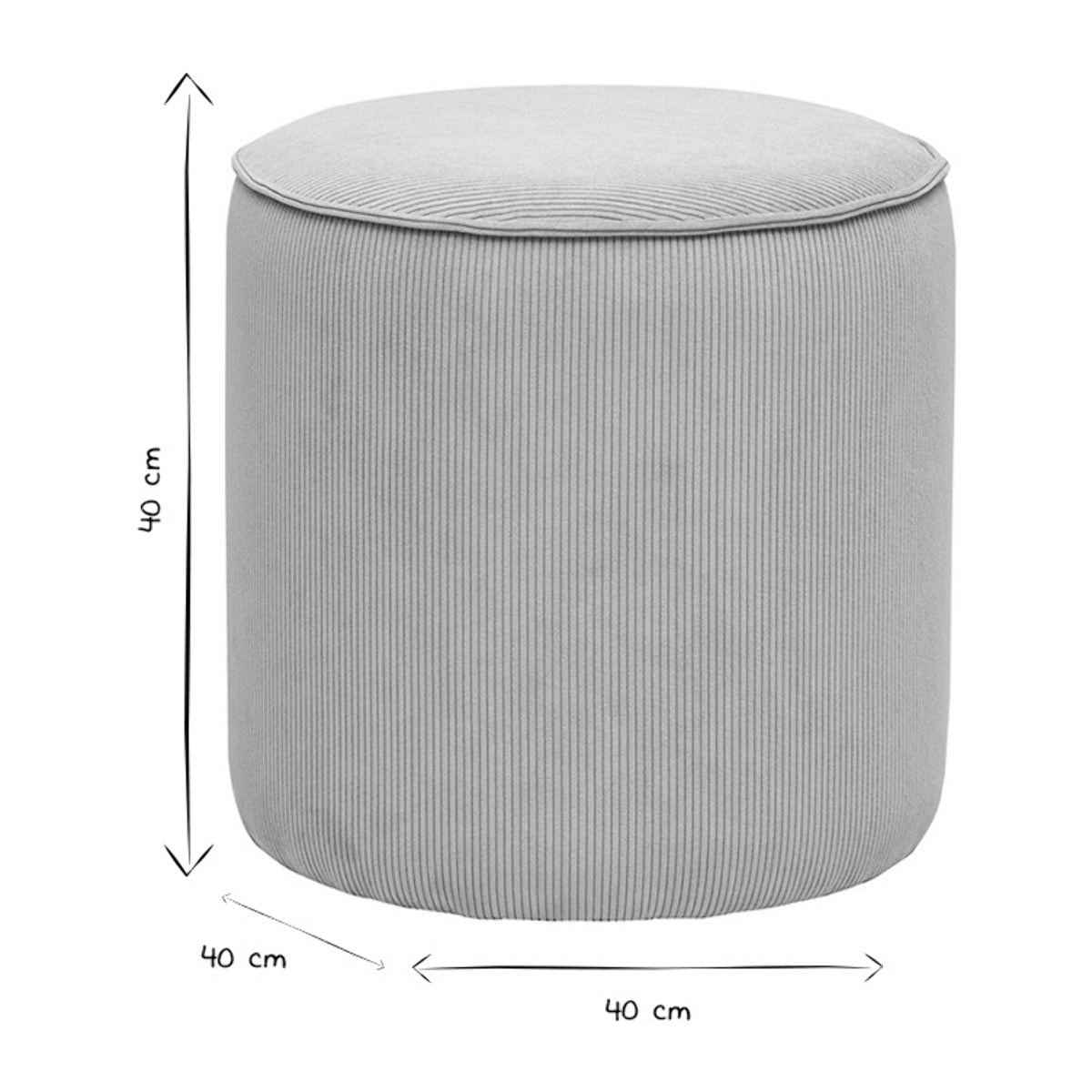 Pouf rond en velours côtelé taupe D40 cm PAUL