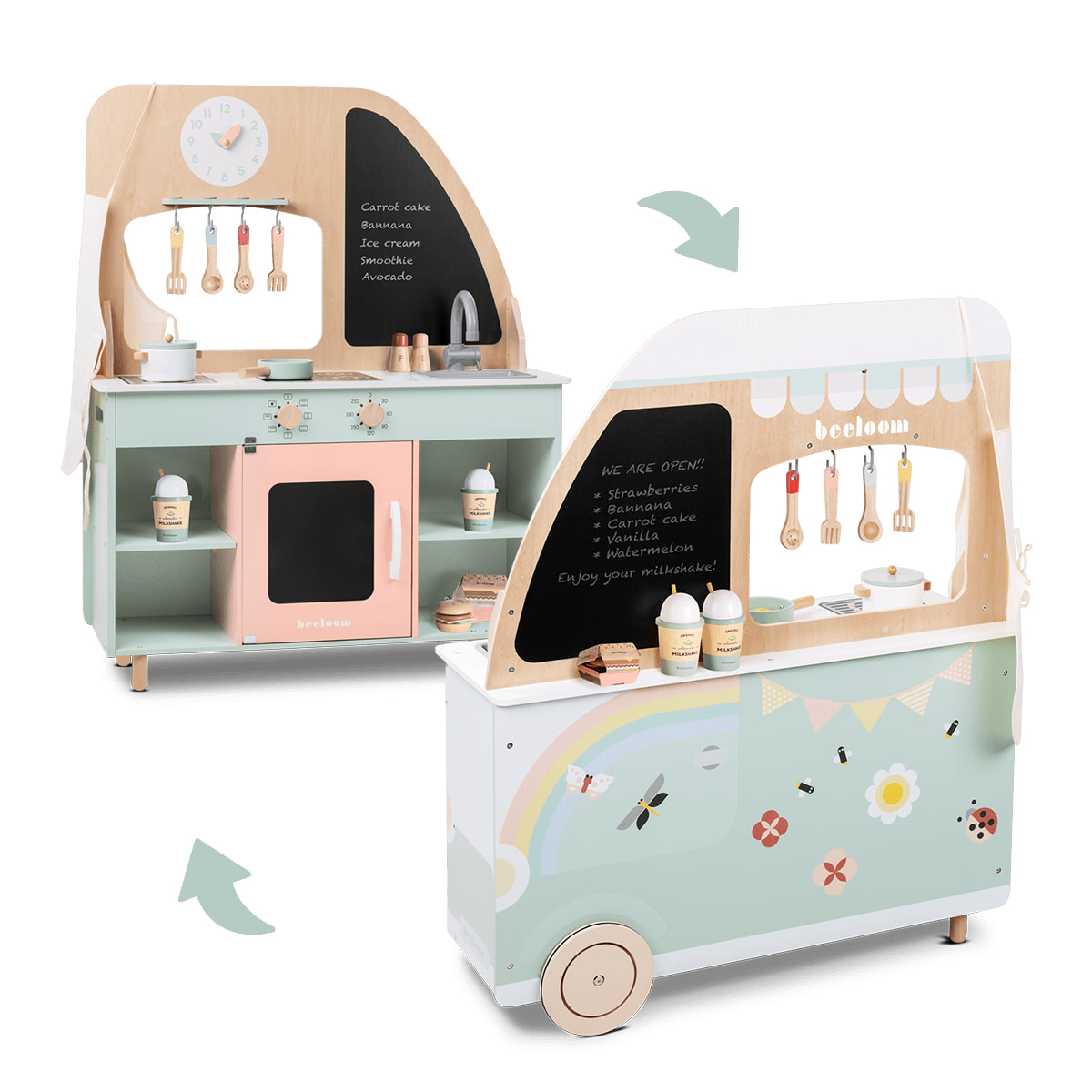 Cocina de juguete FOODIE TRUCK cocinita infantil con accesorios madera