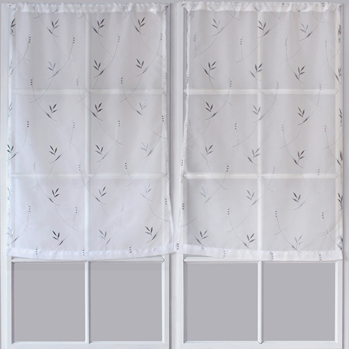 Paire de Petits voilages Motif 'Floral' - Gris clair