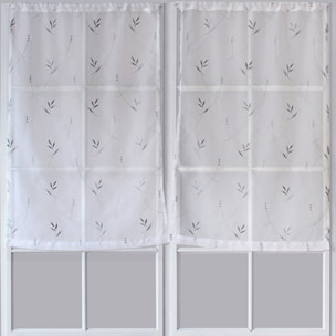 Paire de Petits voilages Motif 'Floral' - Gris clair