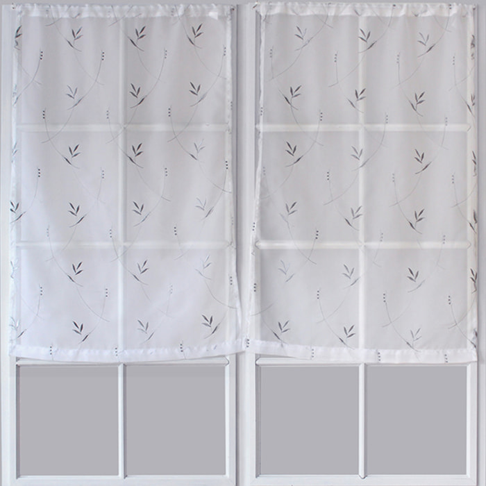 Paire de Petits voilages Motif 'Floral' - Gris clair