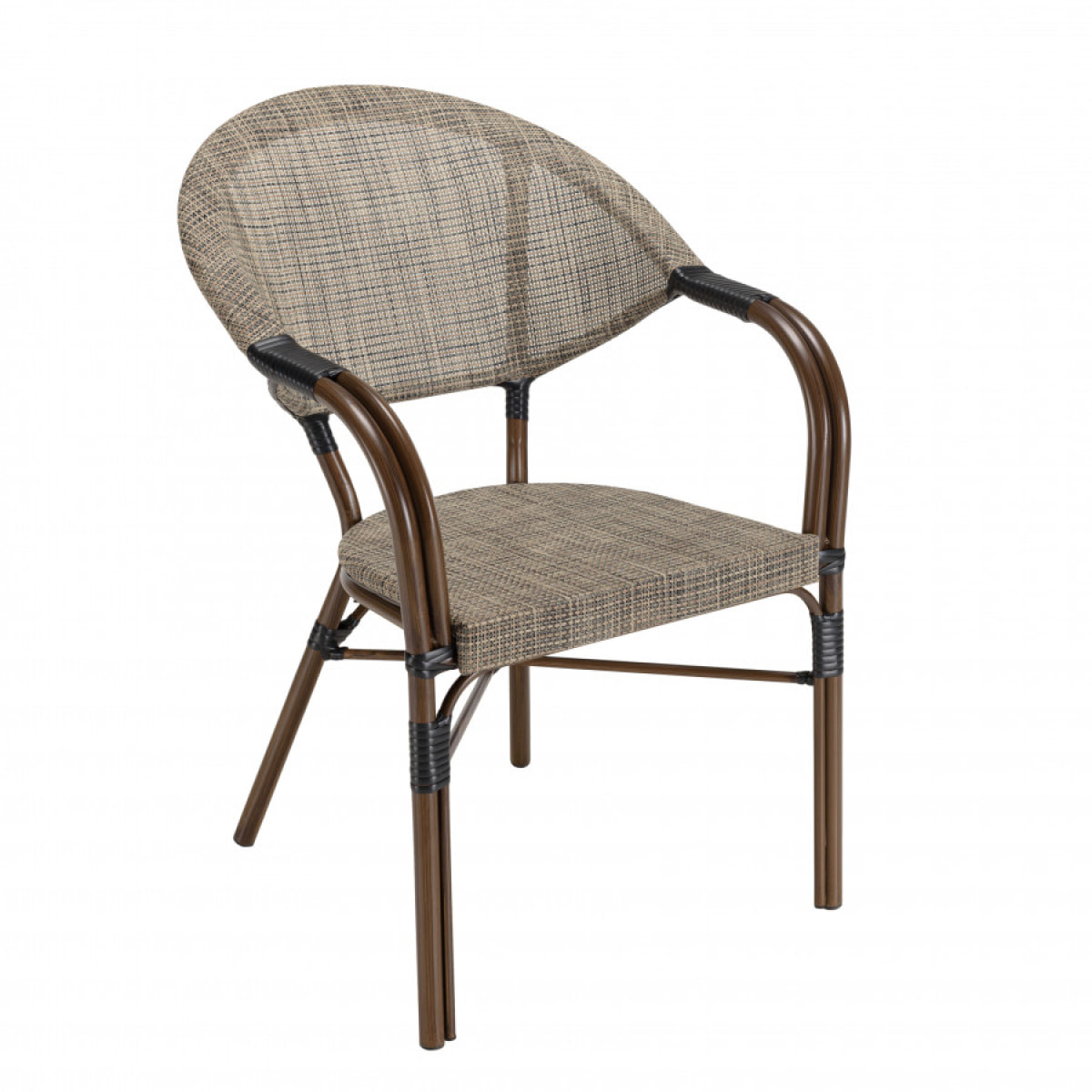VIANNEY - Lot de 2 chaises de jardin bistrot en acier textilène taupe