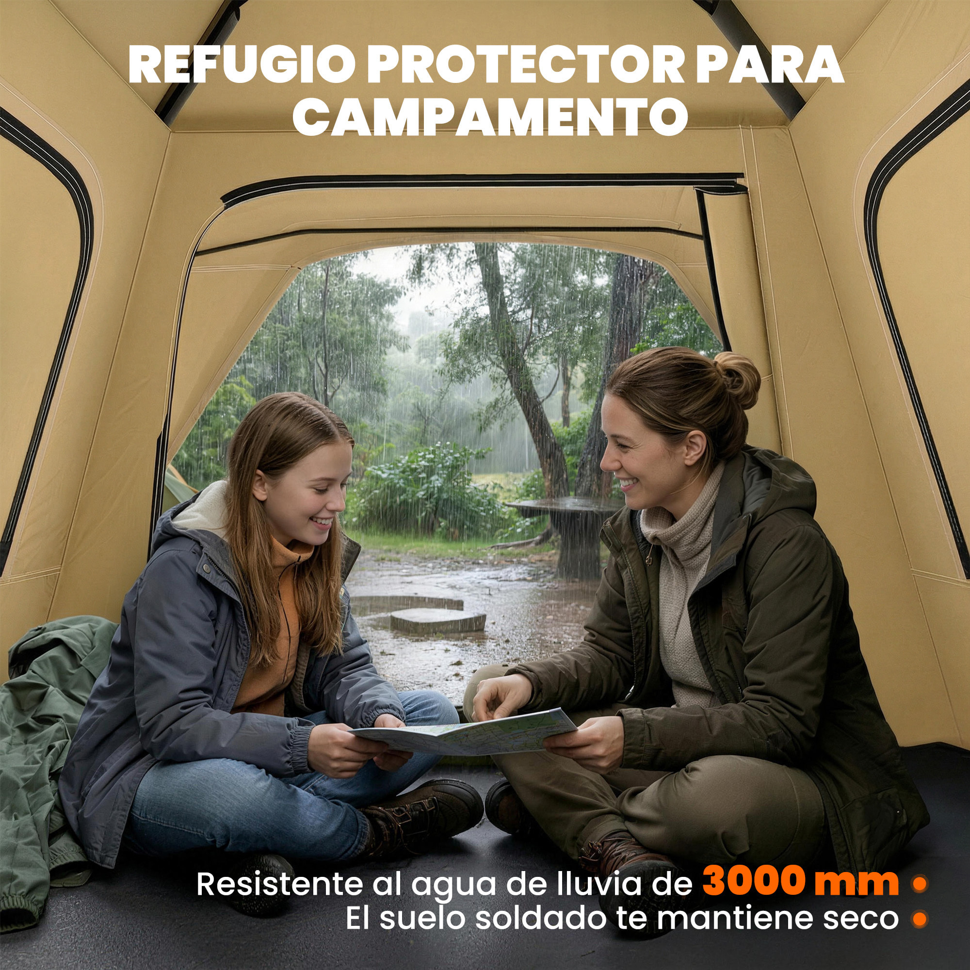 Tienda de Campaña Instantánea, Tienda Pop Up con Ventanas de Malla y Bolsa de Transporte, Impermeable 3000mm y Protección UPF50+, para 3-4 Personas, Caqui