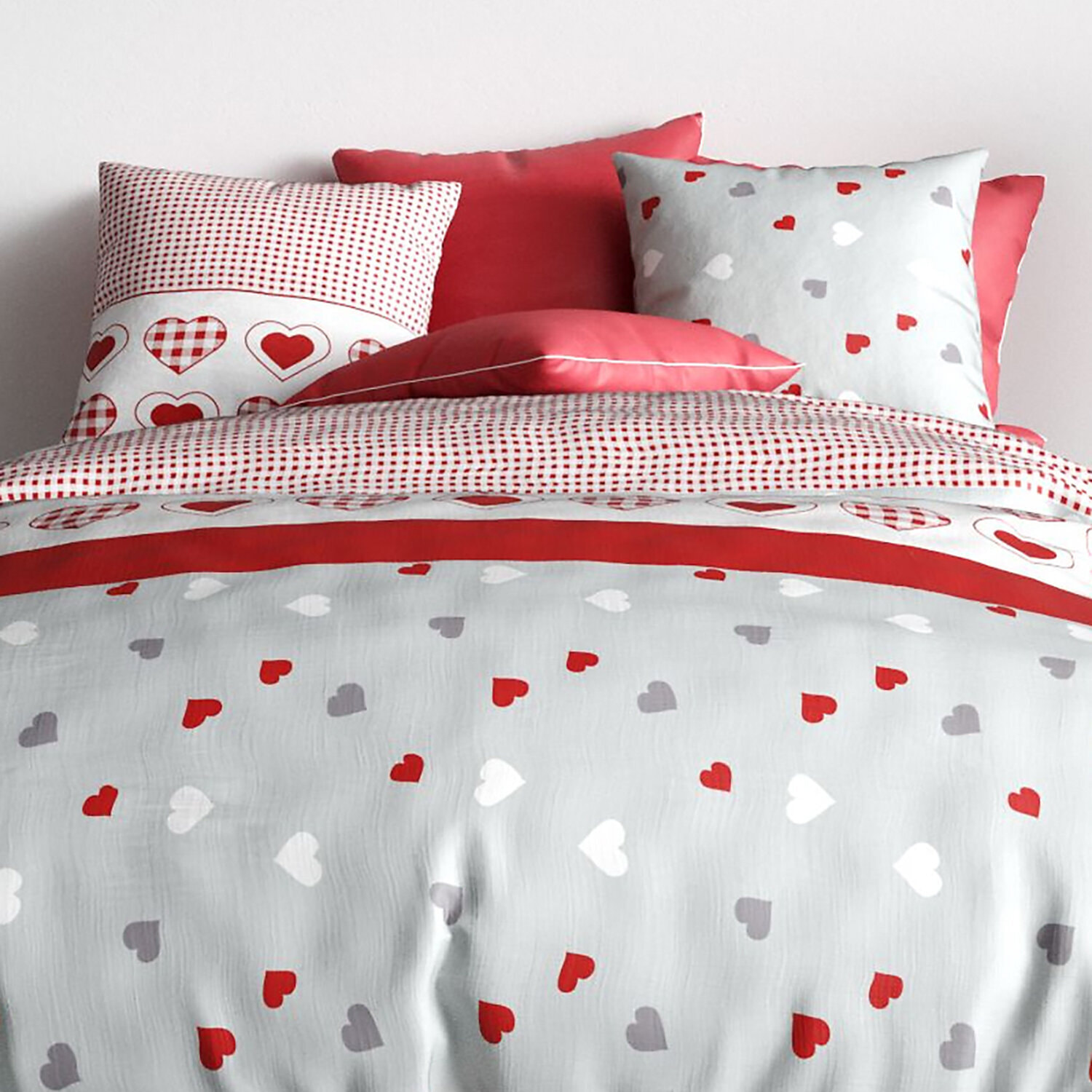 Parure housse de couette coton gris clair