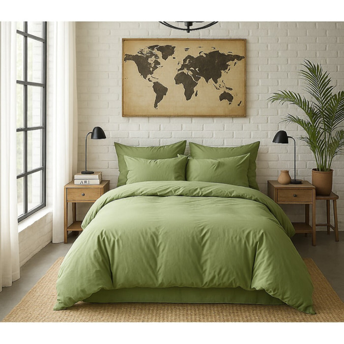 Housse De Couette 100% Percale De Coton Lavé Vert D'eau