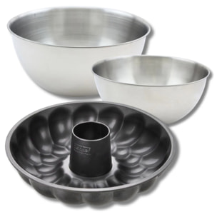 Lot avec 1 moule à pain cheminée, 1 spatule Zenker et 2 bols à mixer en inox Fackelmann
