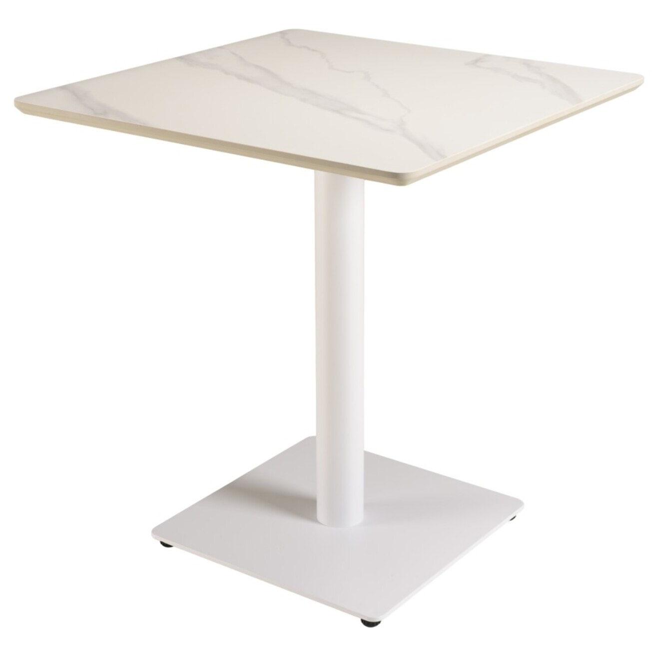 ICARE - Ensemble n°3: table bistrot 70x70cm en céramique marbré blanc