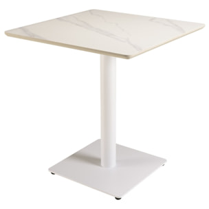 ICARE - Ensemble n°3: table bistrot 70x70cm en céramique marbré blanc