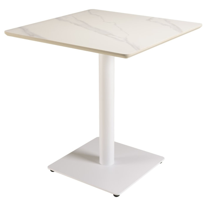 ICARE - Ensemble n°3: table bistrot 70x70cm en céramique marbré blanc