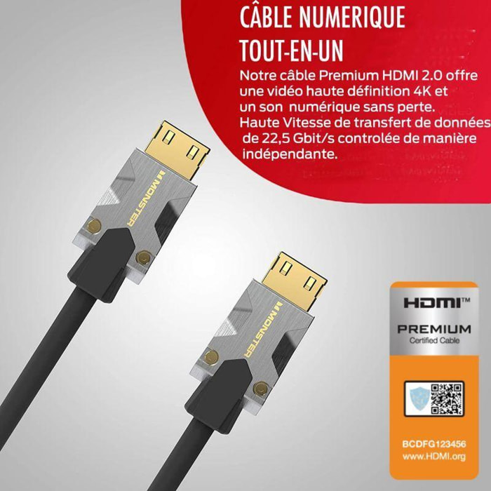 Câble HDMI MONSTERCABLE M1000 UHD 4K HDR 22.5GBPS 3M