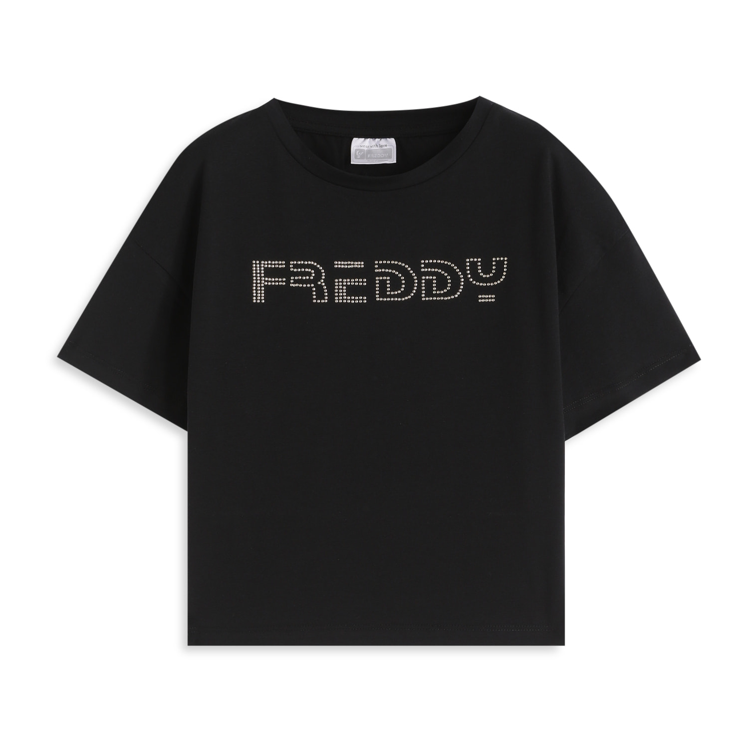 T-shirt cropped bambina con logo borchiato