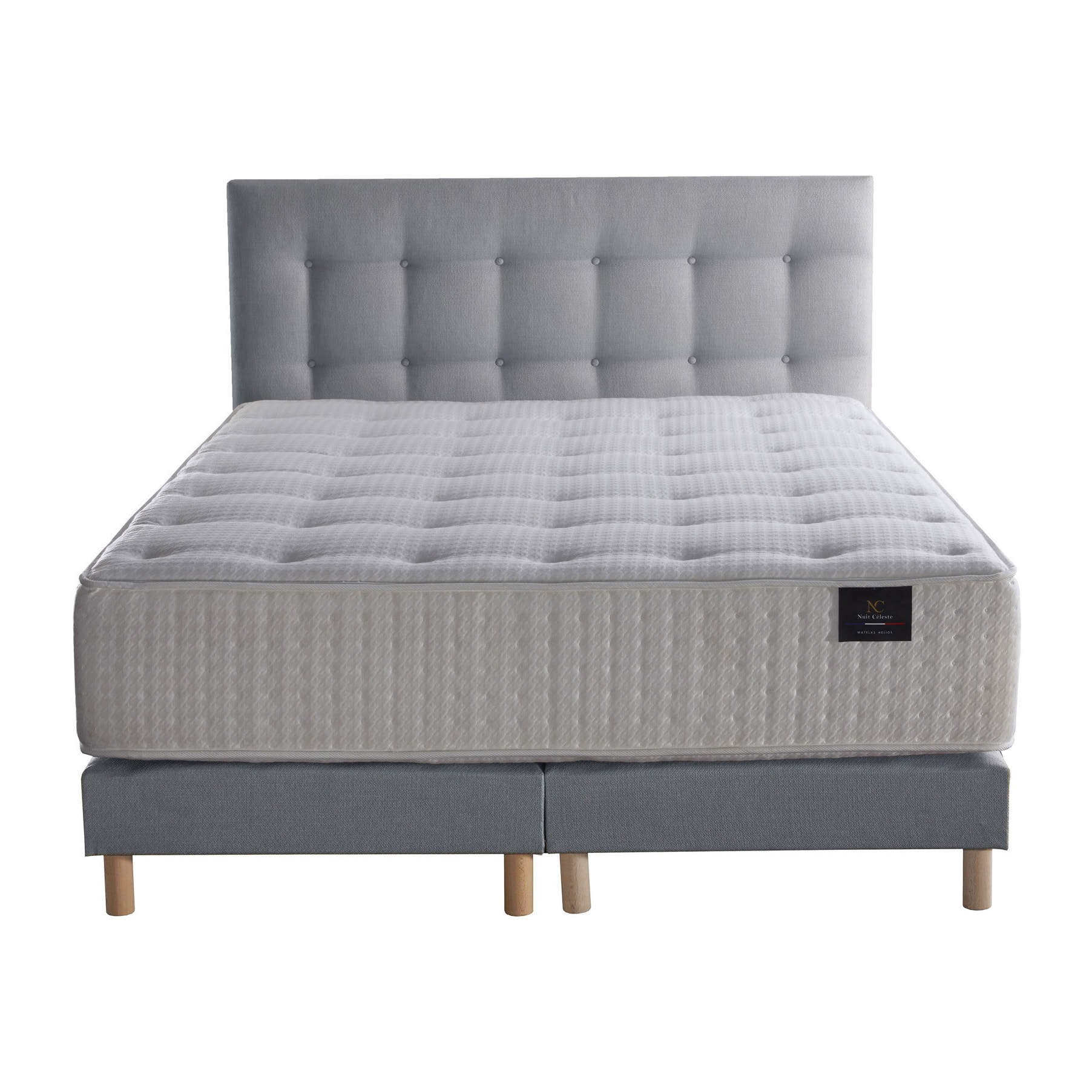 Ensemble Hélios + tête de lit capitonnée - Matelas ressorts ensachés Mémoire de forme Latex