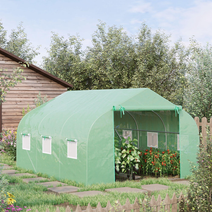 Serre tunnel de jardin 3,5 x 3 x 2 m grande taille 6 fenêtres vert