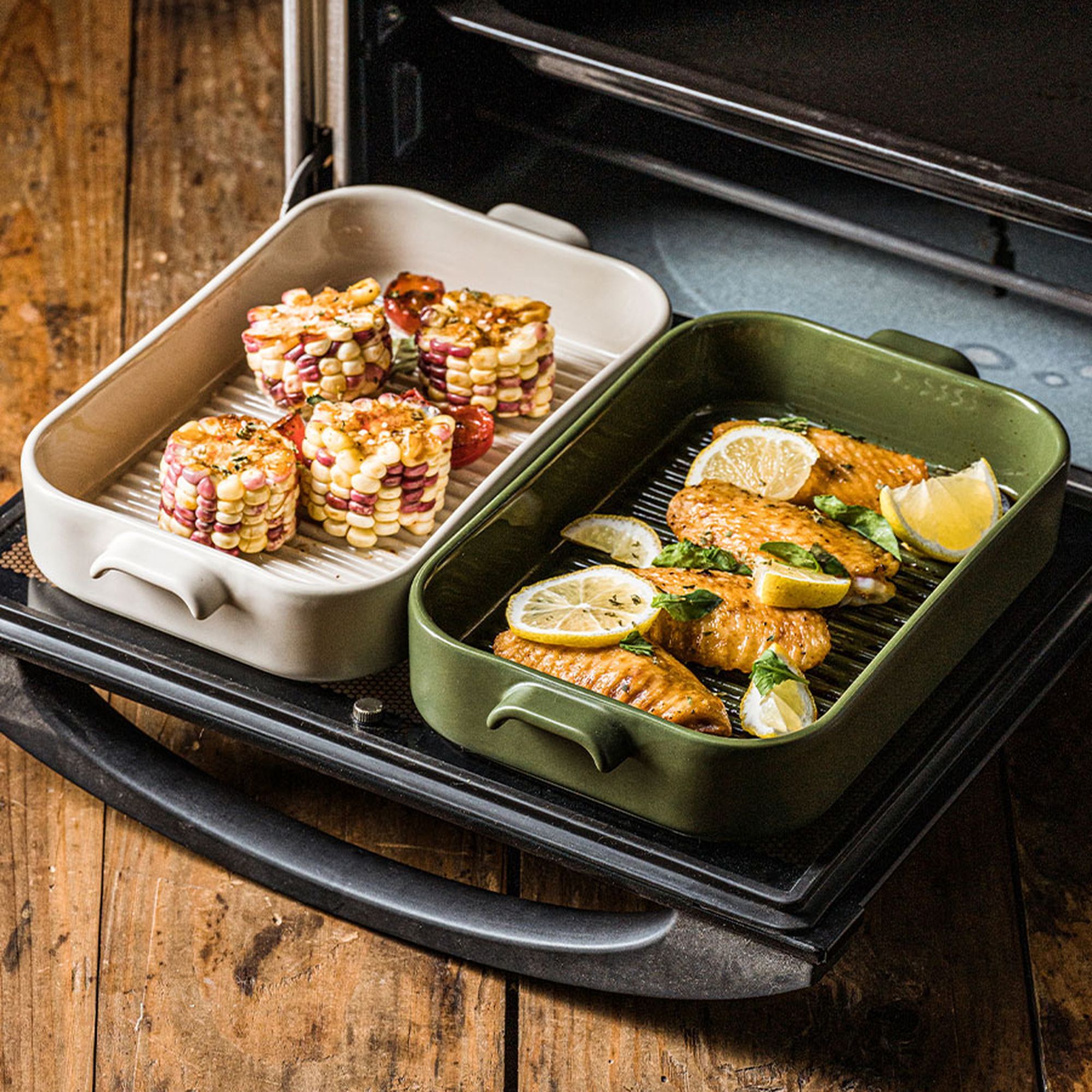 Plat à four grille en grès beige  OCTAVE