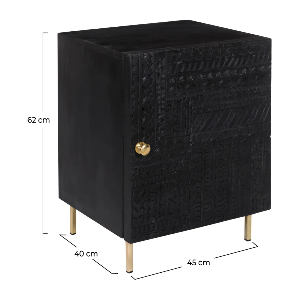 Chevet 1 porte en bois gravé noir et métal doré - Chimane