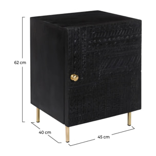 Chevet 1 porte en bois gravé noir et métal doré - Chimane