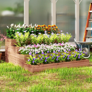 Jardinera de Madera Elevada de 4 Niveles Jardinera Exterior Grande con Diseño de Escalera Huerto Urbano para Cultivos Plantas Flores para Patio Terraza Balcón 113x113x46 cm Café Oscuro